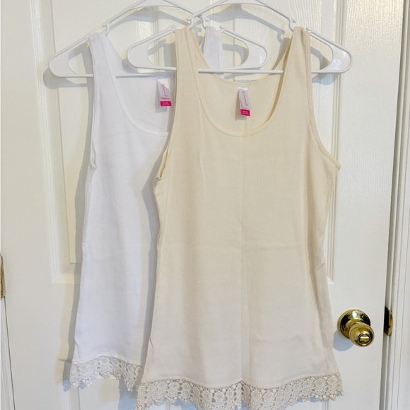 No Boundaries Lace Trim Tank Tops - White and Cream - Picture 2 of 11